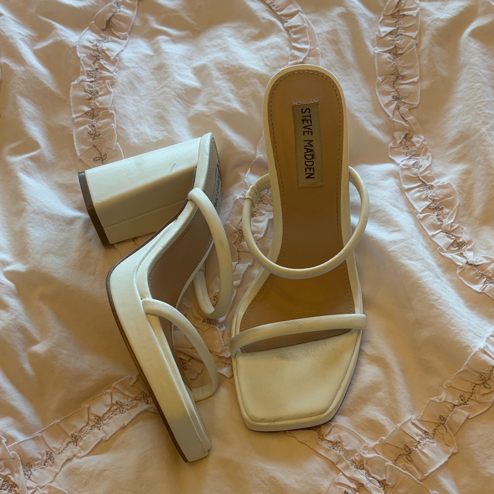 Steve Madden White Minimalist Double-Strap Block Heels